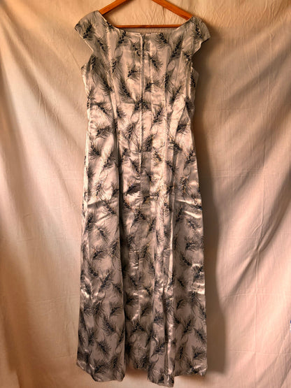 Vintage Silver Brocade Cocktail Dress with Feather Motif - I'd Wear That