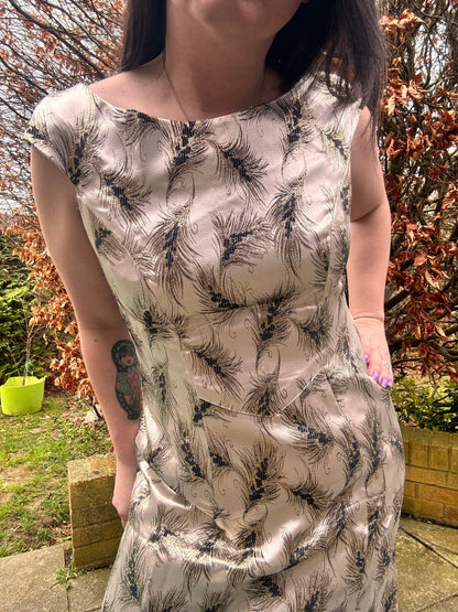 Vintage Silver Brocade Cocktail Dress with Feather Motif - I'd Wear That