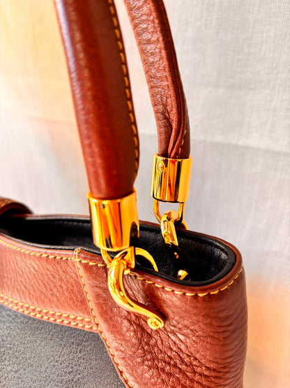 Vintage Spanish Leather Kelly Style Handbag | Black & Tan Leather Bag - I'd Wear That