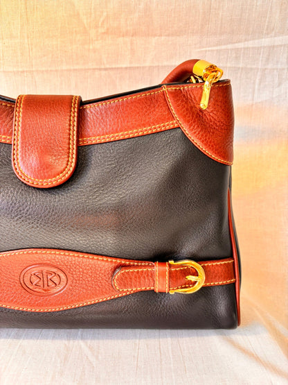Vintage Spanish Leather Kelly Style Handbag | Black & Tan Leather Bag - I'd Wear That
