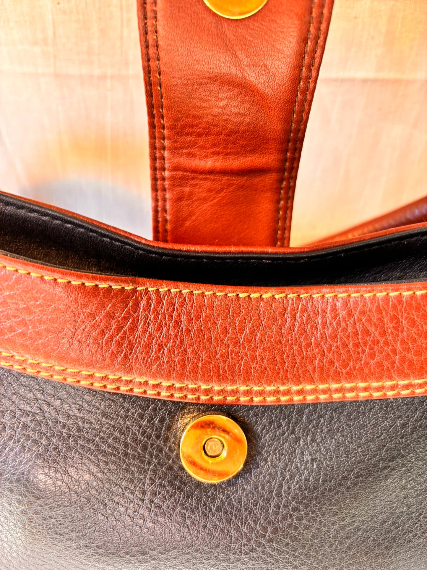 Vintage Spanish Leather Kelly Style Handbag | Black & Tan Leather Bag - I'd Wear That