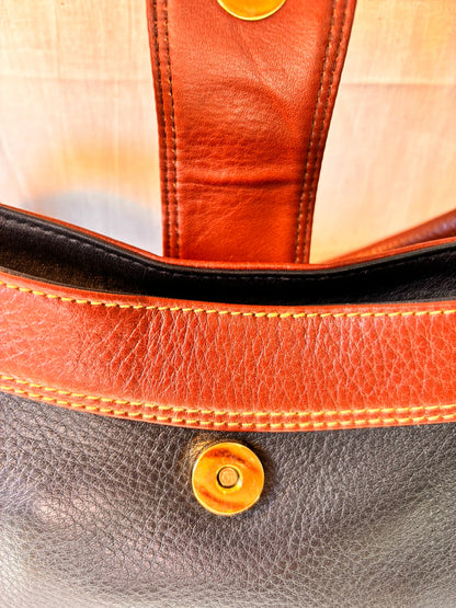 Vintage Spanish Leather Kelly Style Handbag | Black & Tan Leather Bag - I'd Wear That