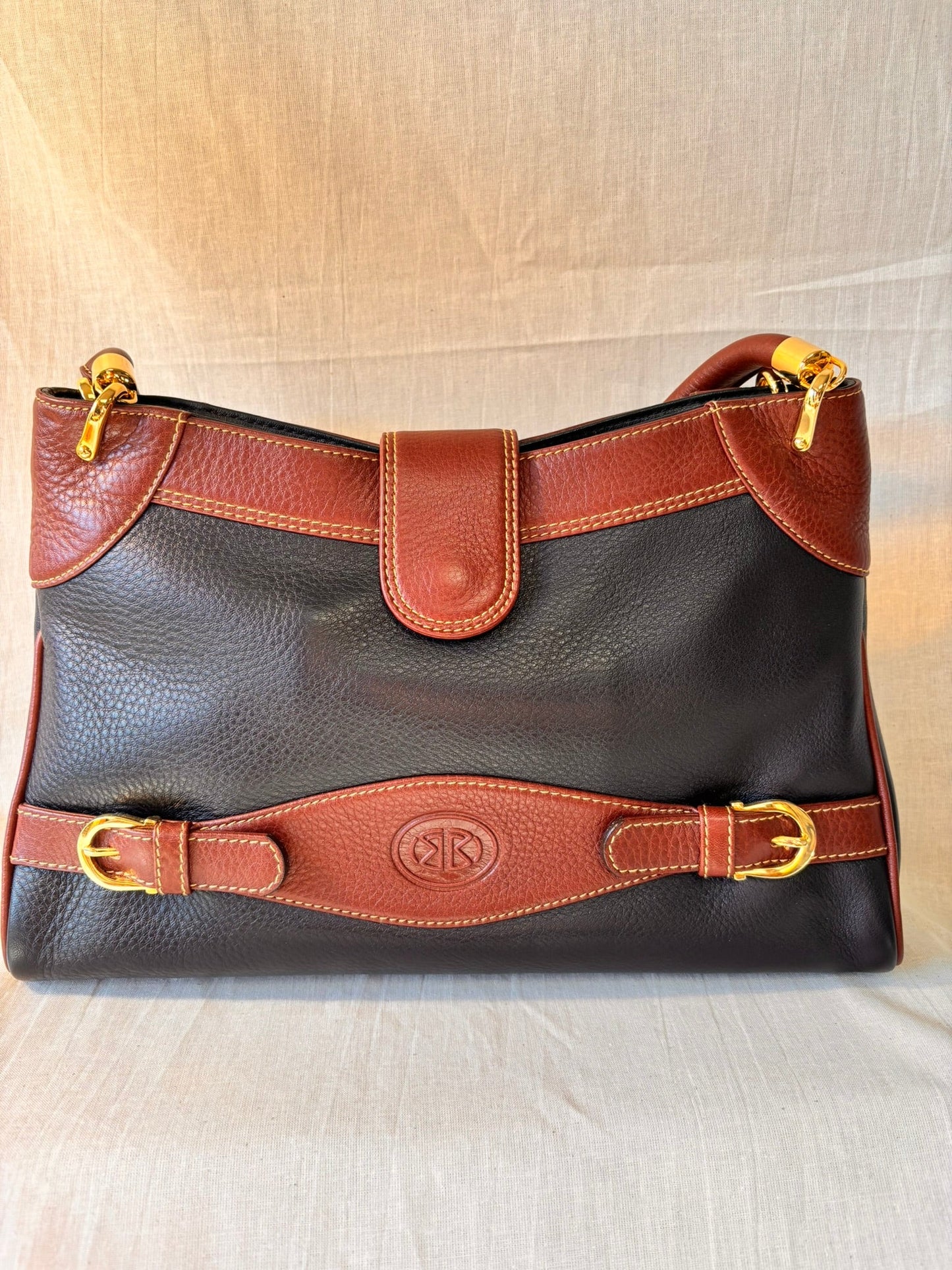Vintage Spanish Leather Kelly Style Handbag | Black & Tan Leather Bag - I'd Wear That