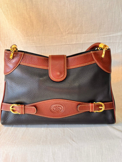 Vintage Spanish Leather Kelly Style Handbag | Black & Tan Leather Bag - I'd Wear That