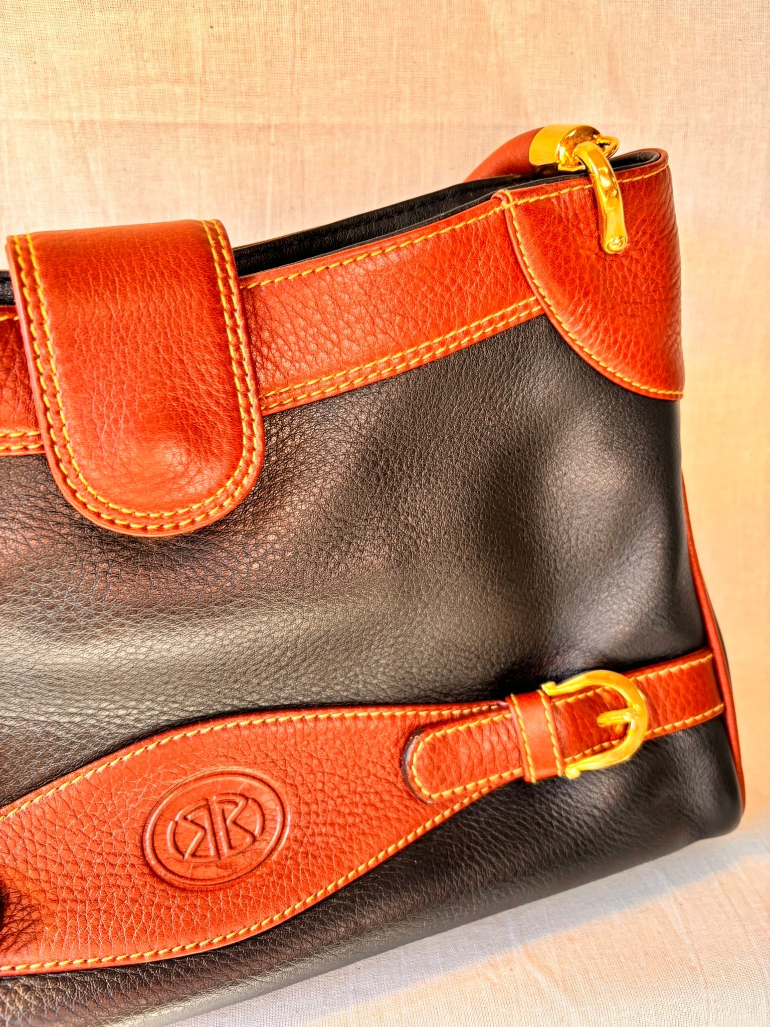 Vintage Spanish Leather Kelly Style Handbag | Black & Tan Leather Bag - I'd Wear That