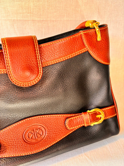 Vintage Spanish Leather Kelly Style Handbag | Black & Tan Leather Bag - I'd Wear That