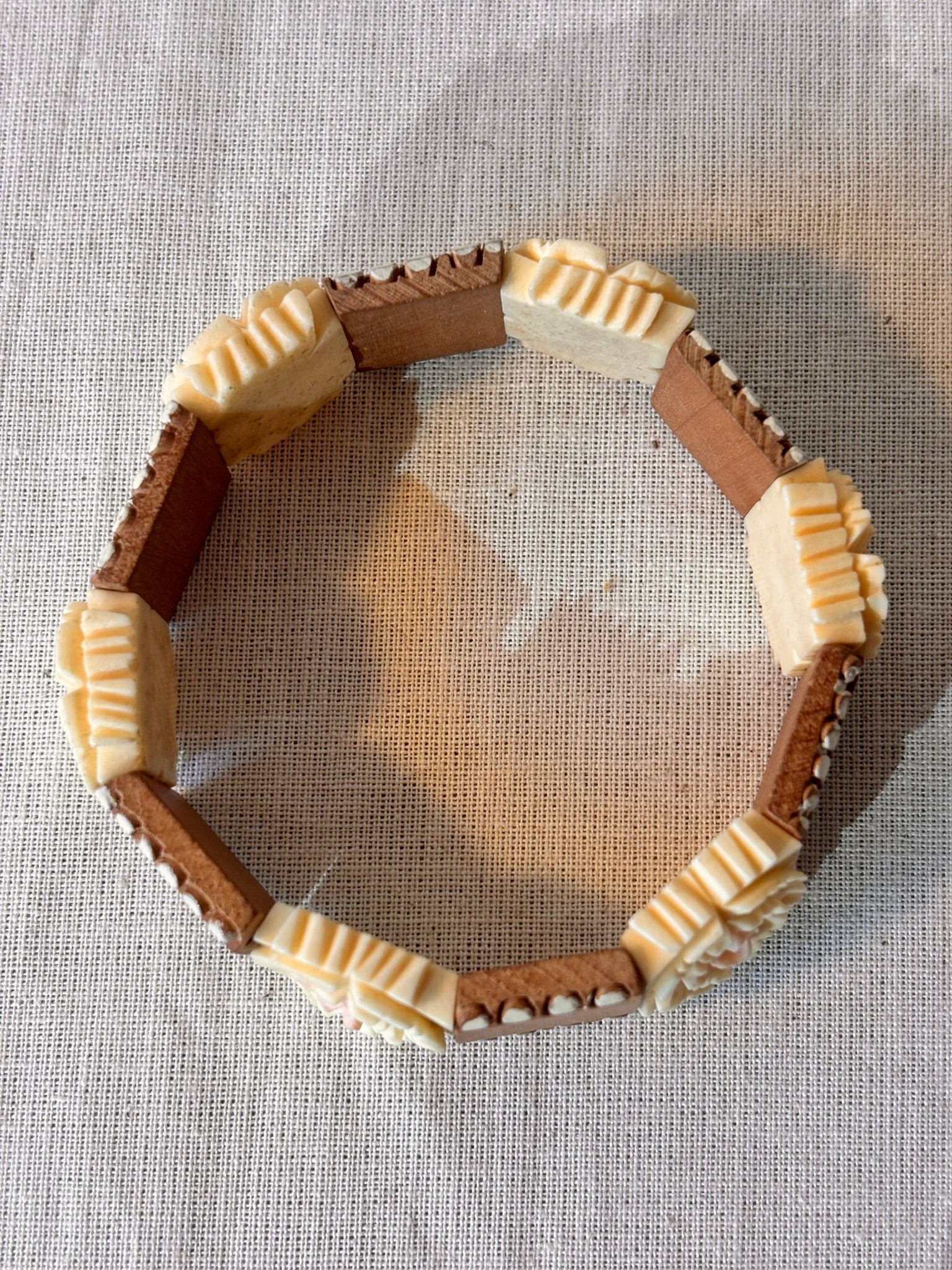 Vintage Wooden Bracelet with Carved Rose Detail - I'd Wear That