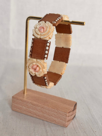Vintage Wooden Bracelet with Carved Rose Detail - I'd Wear That