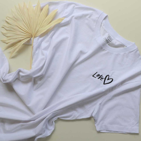 White Embroidered Love T-Shirt